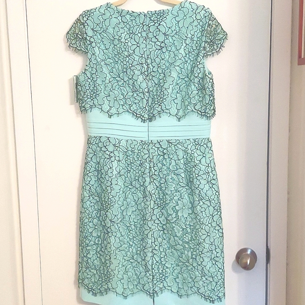 Antonio Melani Dress, Size 10, Lace Cocktail, Aqua Blue with Black Embroidery - Picture 6 of 6